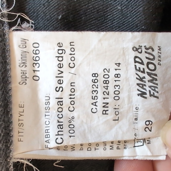 Naked & Famous Denim Super Skinny Charcoal Men's Jeans Size 29 - Picture 6 of 16